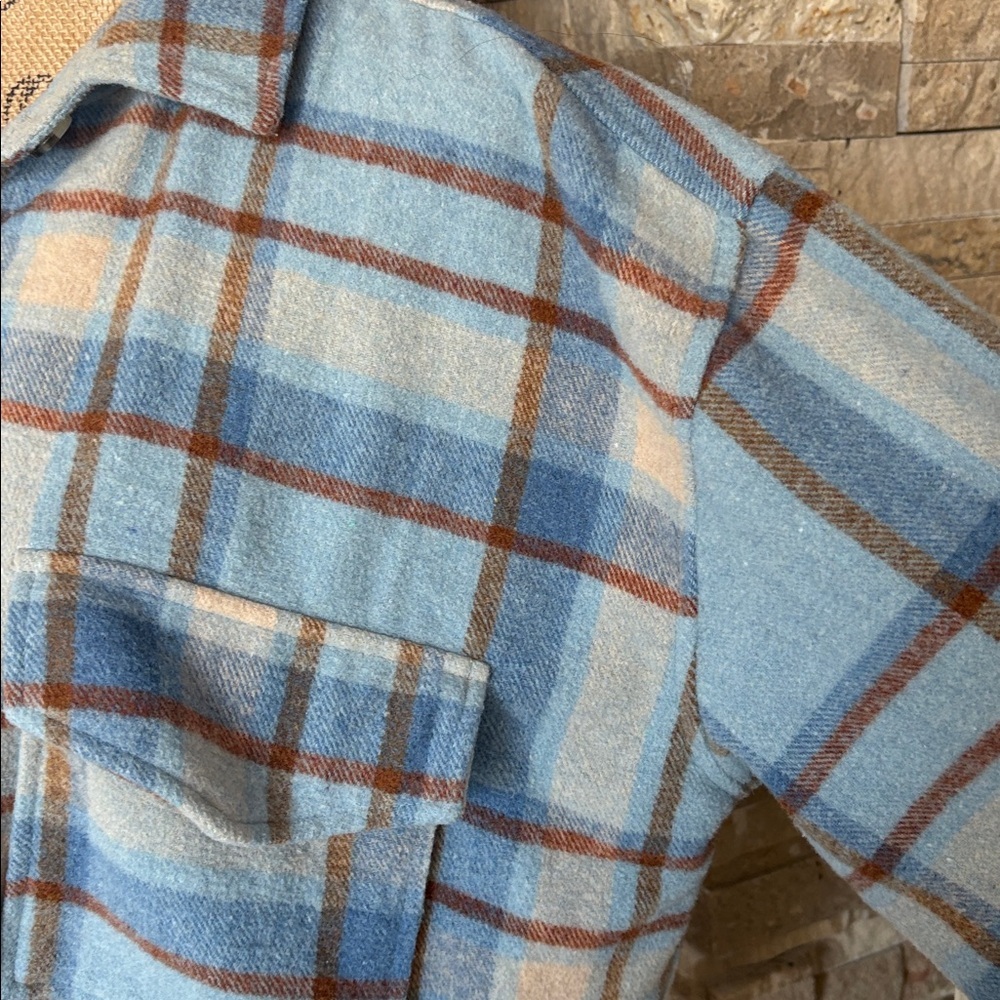 Ford Bronco shacket flannel blue brown cream flannel butterflies Bronco graphic - Picture 6 of 16